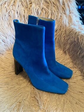 Marc Fisher Cobalt Suede Square-Toe Ankle Boots